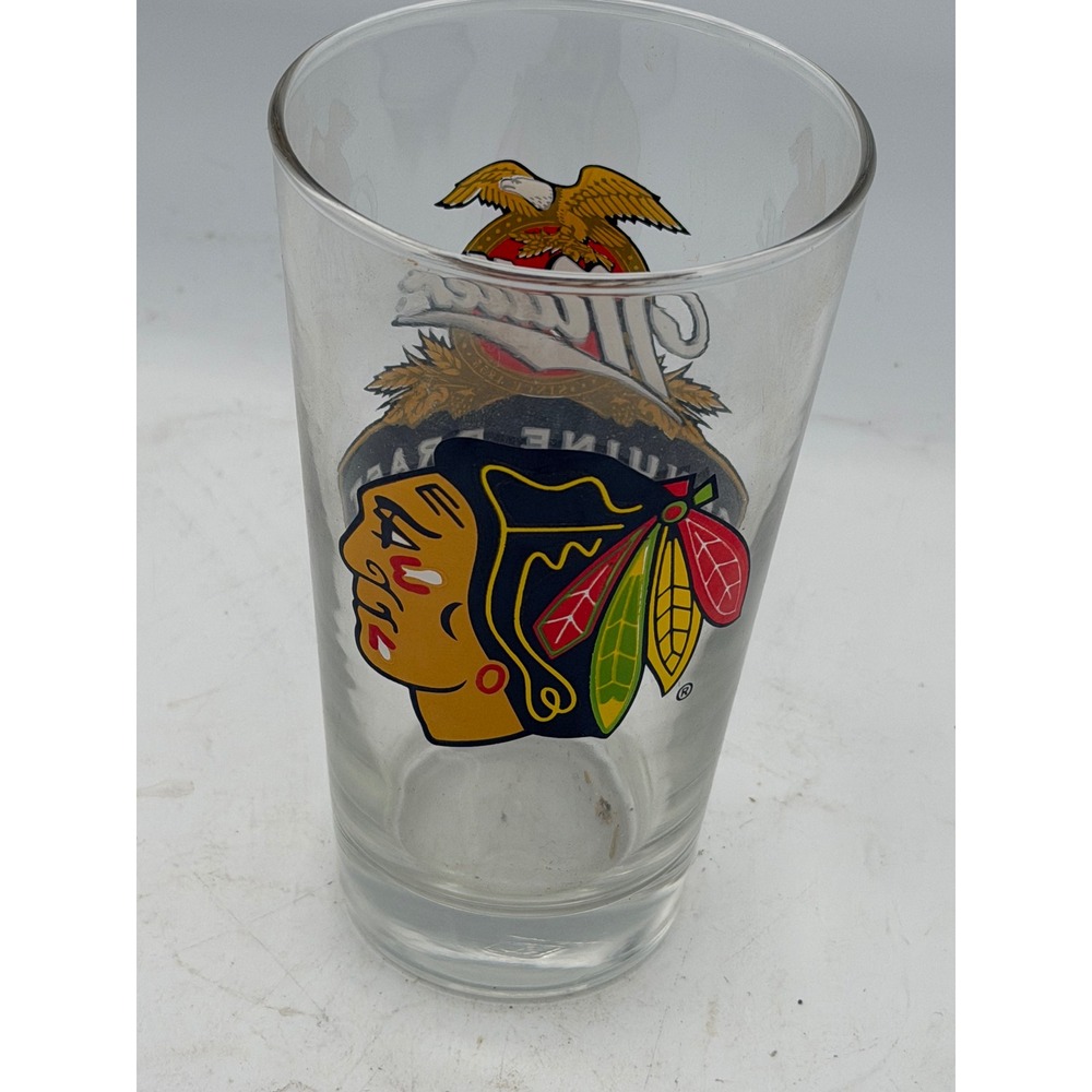 Chicago Blackhawks Miller Genuine Draft NHL Pint Glass Beer Barware Clear